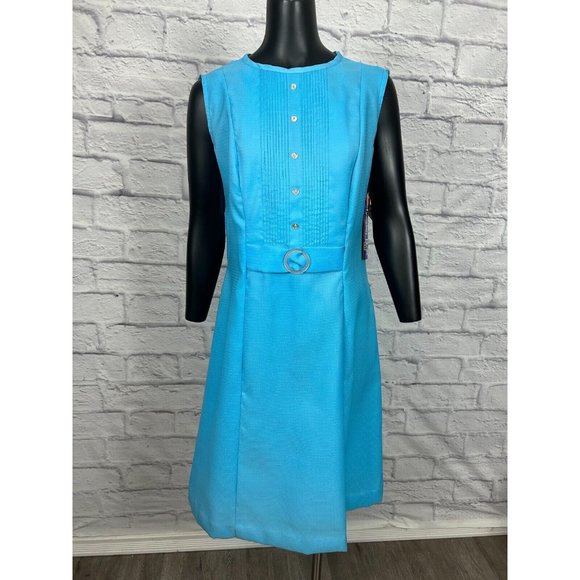 Polyester Knit By Stonymill Sleeveless Shift Vtg 60s Blue Dress Womens‎ 20 NWT - Picture 1 of 11